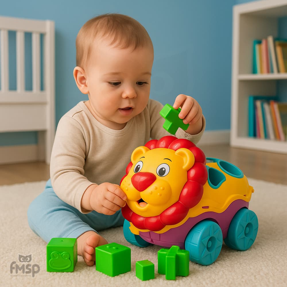 Brinquedo Infantil Educativo Carrinho Leão Didático Formas Geométricas