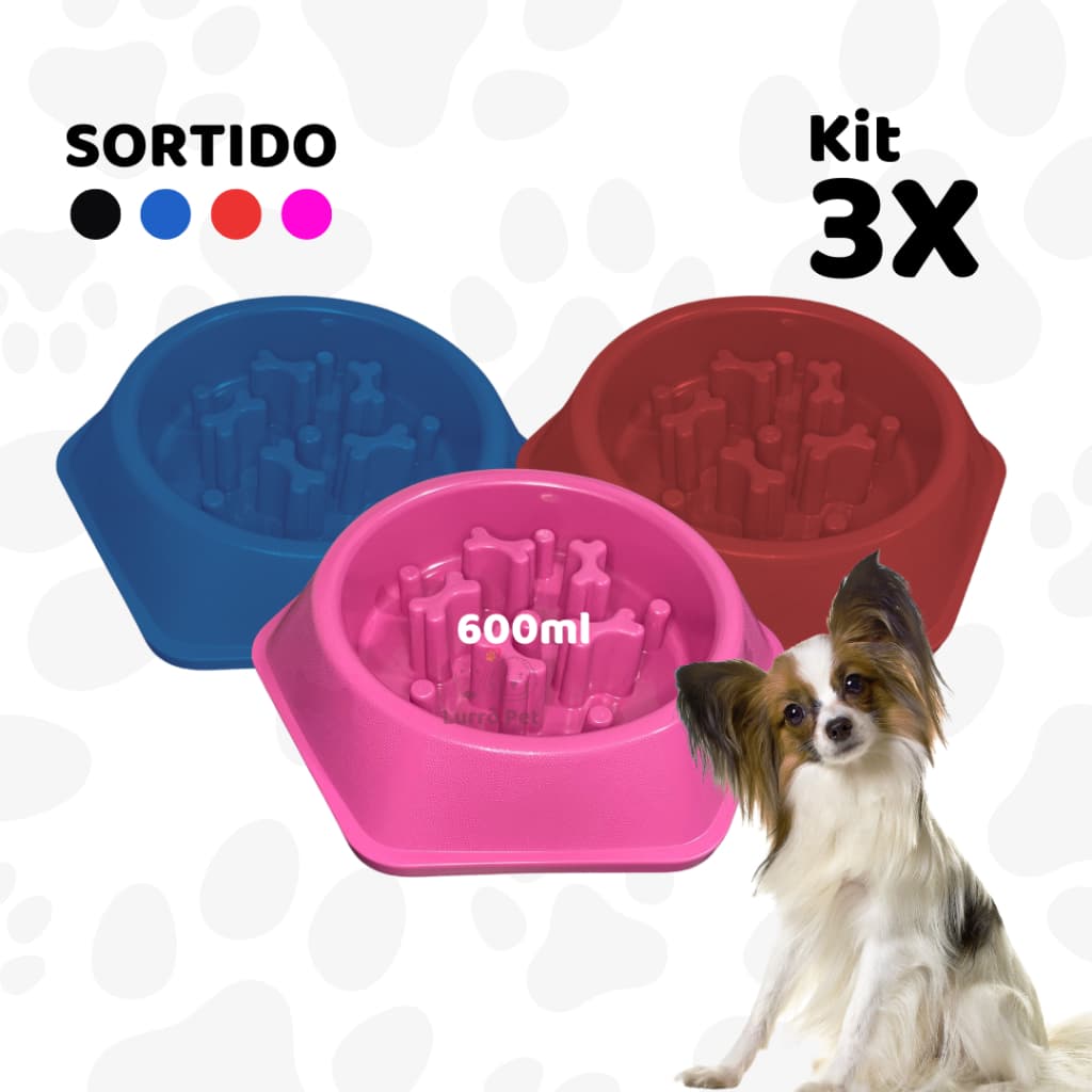 Kit 3 Comedouros Educativo Lento Labirinto Interativo 600ml Pet Para Cães Petshop