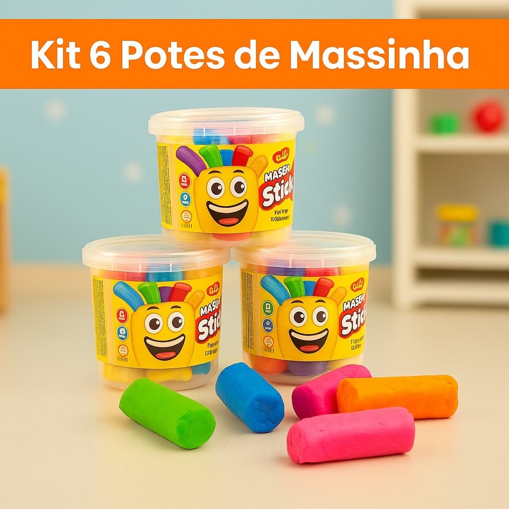 Kit 6 Potes Potinho de Massinha de Modelar Colorida Infantil +3 Anos