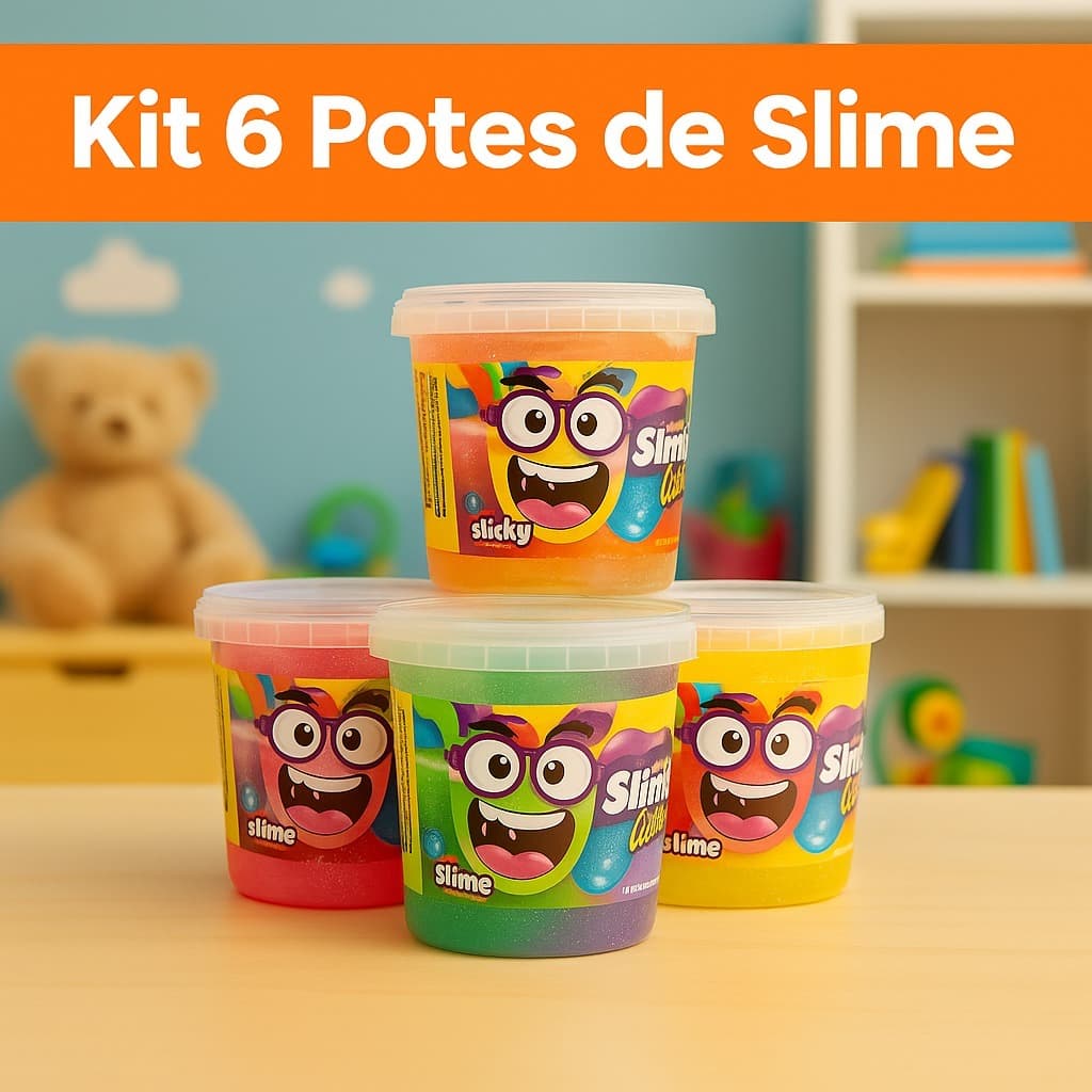 Kit 6 Potes Slime Geleca Puxa Sticky Glitter 130g Colorido Infantil +3 Anos Presente