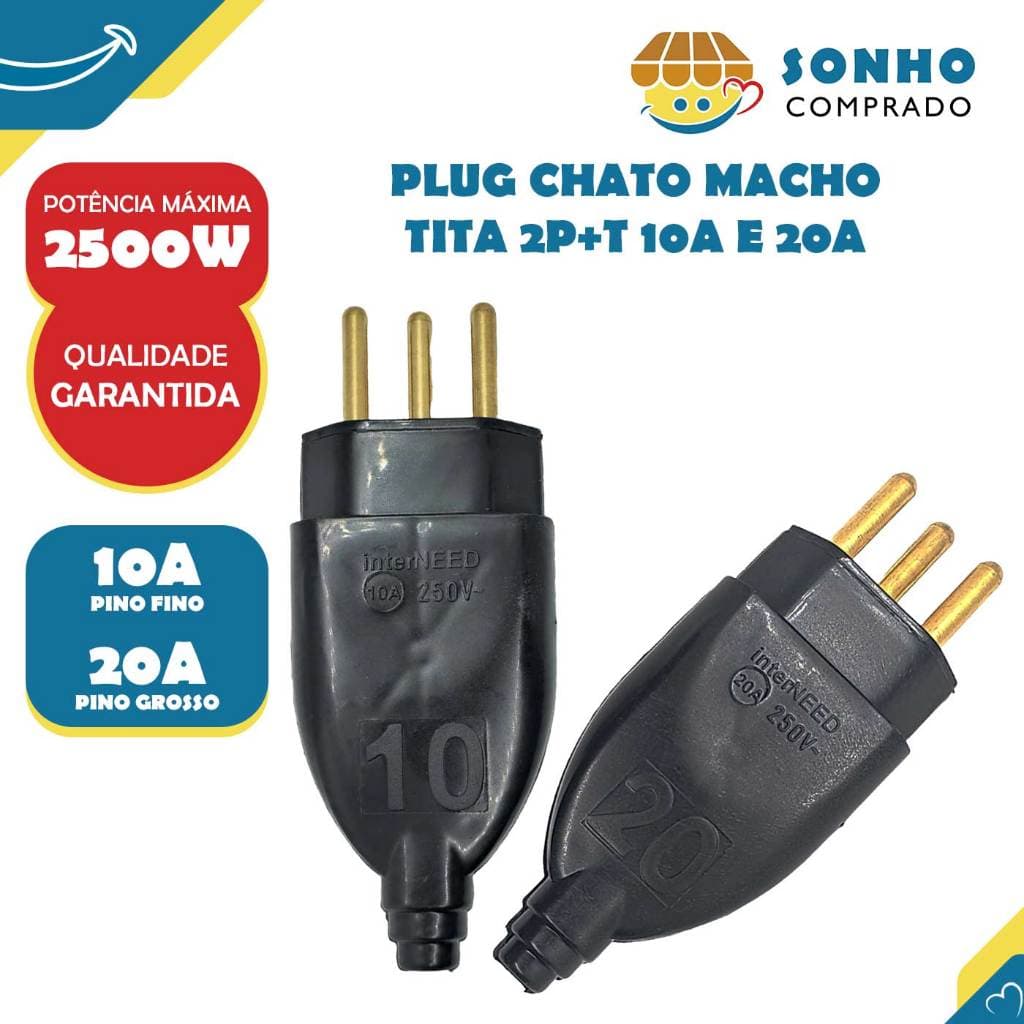 Plug Chato Macho TITA PRE 2P+T 10A e 20A  InterNEED