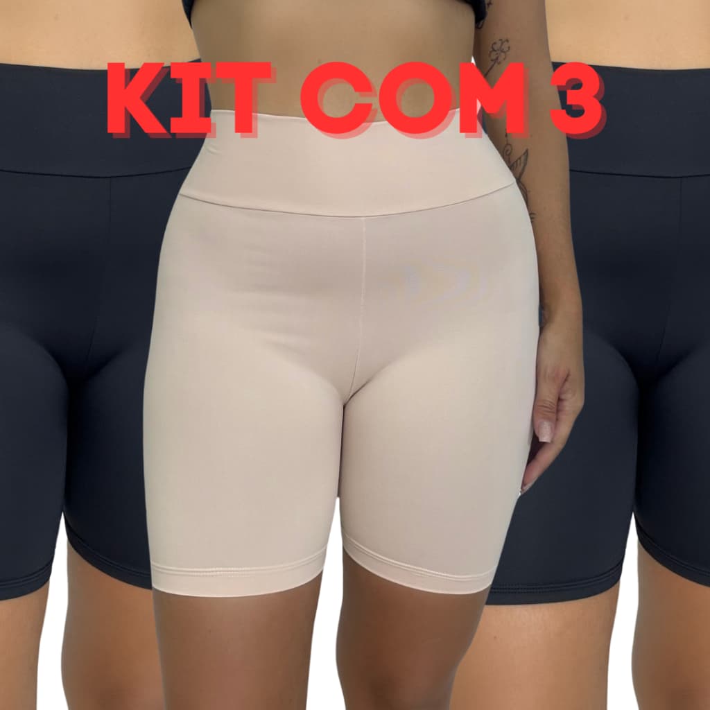 KIT 3 Short Cós Alta Qualidade Poliamida Segunda Pele Bermuda Anágua Liso Feminina