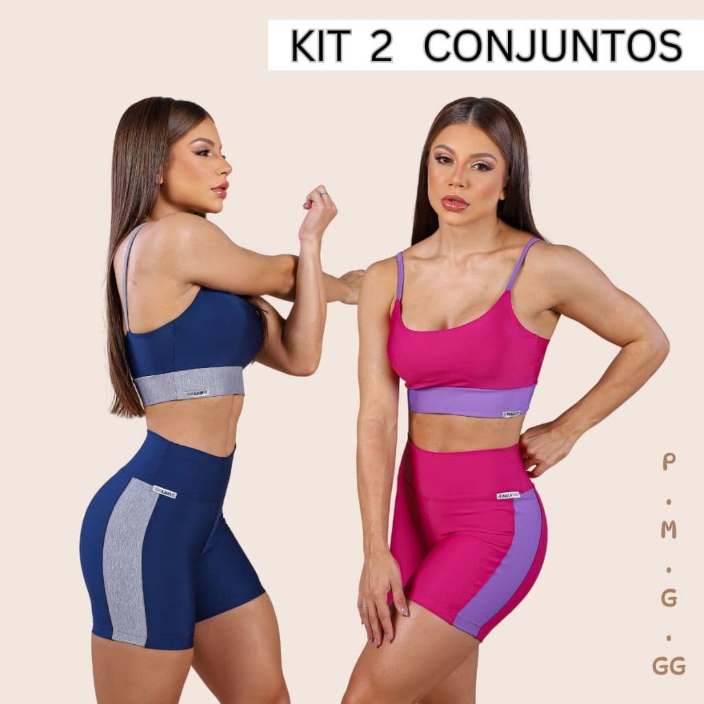 Kit Econômico 2 Conjuntos Esportivos Shorts Cintura Alta Top Alcinha