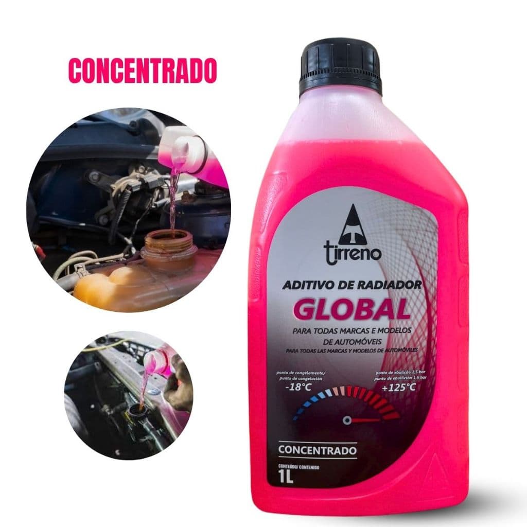 Aditivo Radiador Concentrado Arrefecimento Tirreno Global Rosa 1 Litro Lubrificante Anti Corrosivo