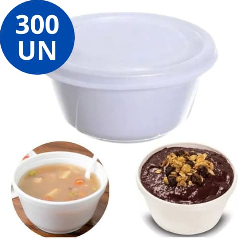 Pote Térmico Sopa Cumbuca Isopor 200mlcom Tampa KIT 300 Unidades | Ideal para Caldos, Sopas, Açaí, Sorvetes MC-200 MEIWA