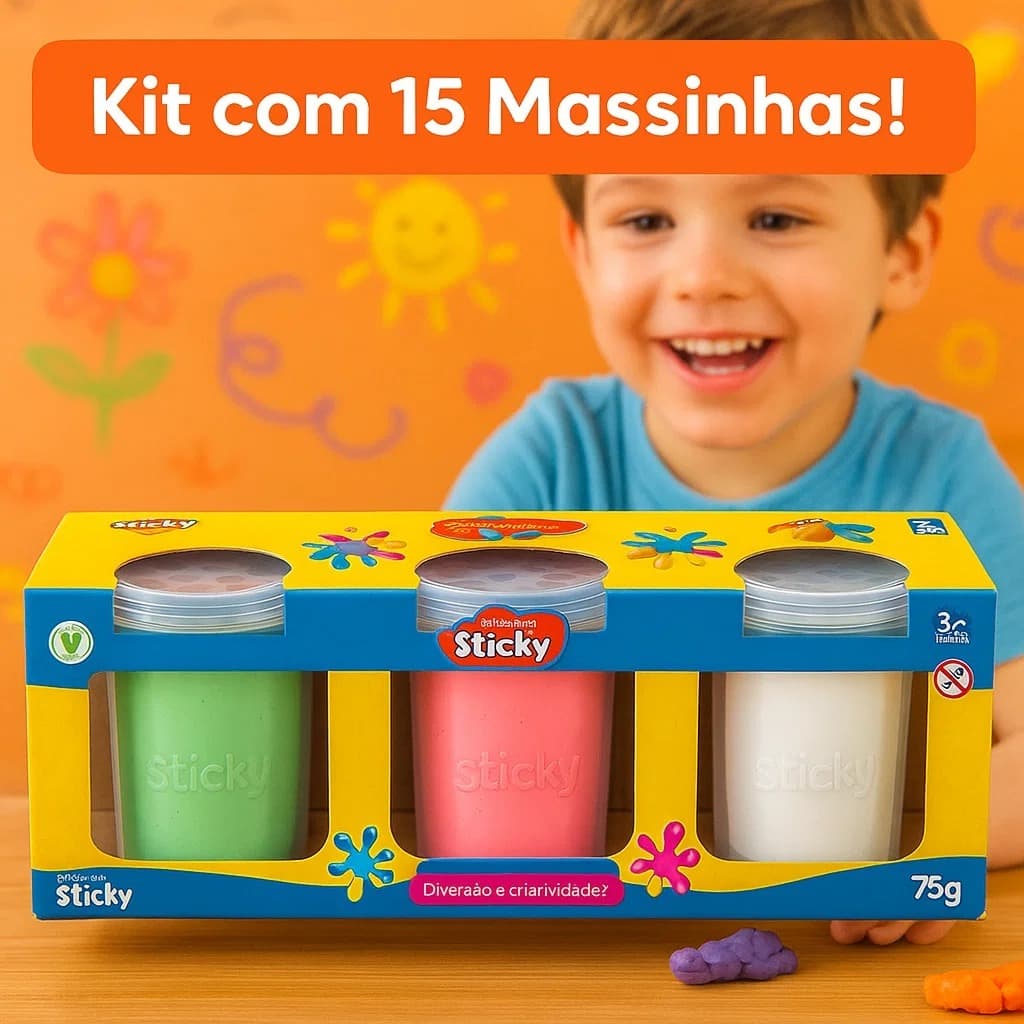 Kit 15 Unidades de Massinhas de Modelar Coloridas 75g Infantil Educativo Interativo +3 Anos