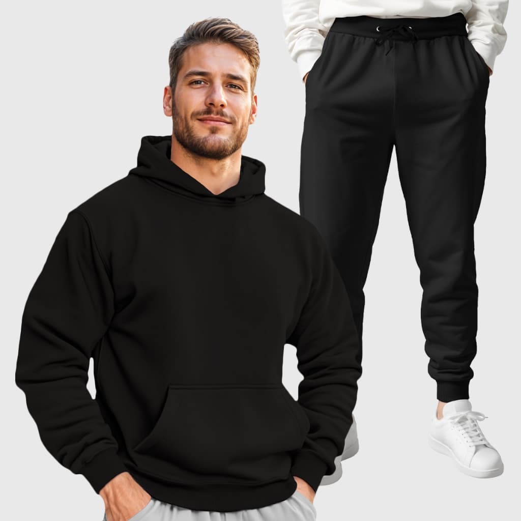 Conjunto de Moletom Canguru Masculino Liso Blusa e Calça Moletom com Interior Flanelado Reforçado