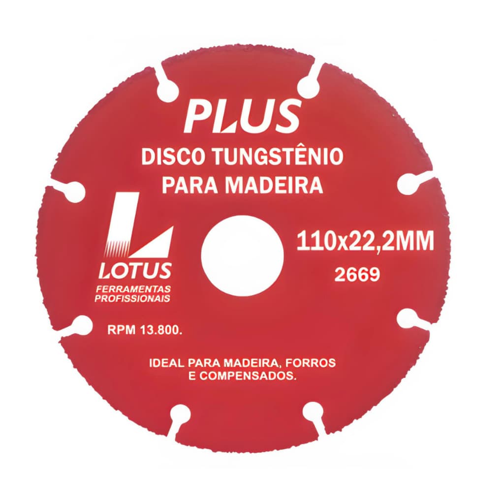 Disco de Corte Tungstênio Para Madeira 115mm x 22,2mm Vermelho Plus Cortes Precisos Esmerilhadeira