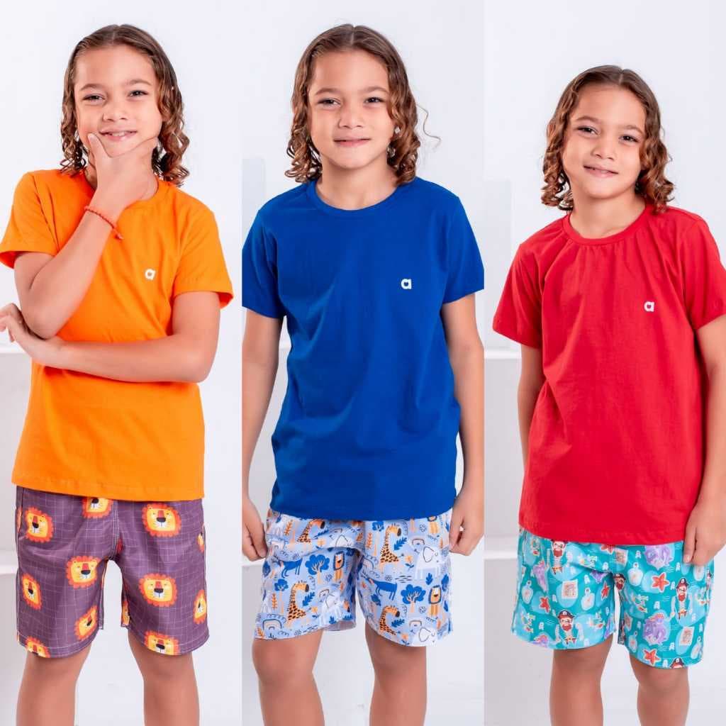 Conjunto infantil Juvenil Menino Verão Bermuda Tactel iIdeal Para Praia e Piscina  02 ao 12 promoção