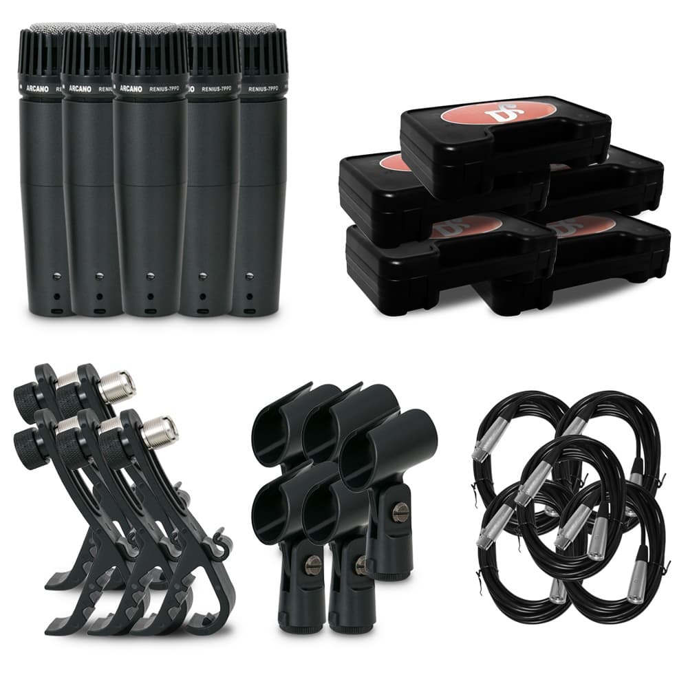 Kit Arcano 5 Microfones Dinâmicos Renius-7 Ppd Xlr-xlr
