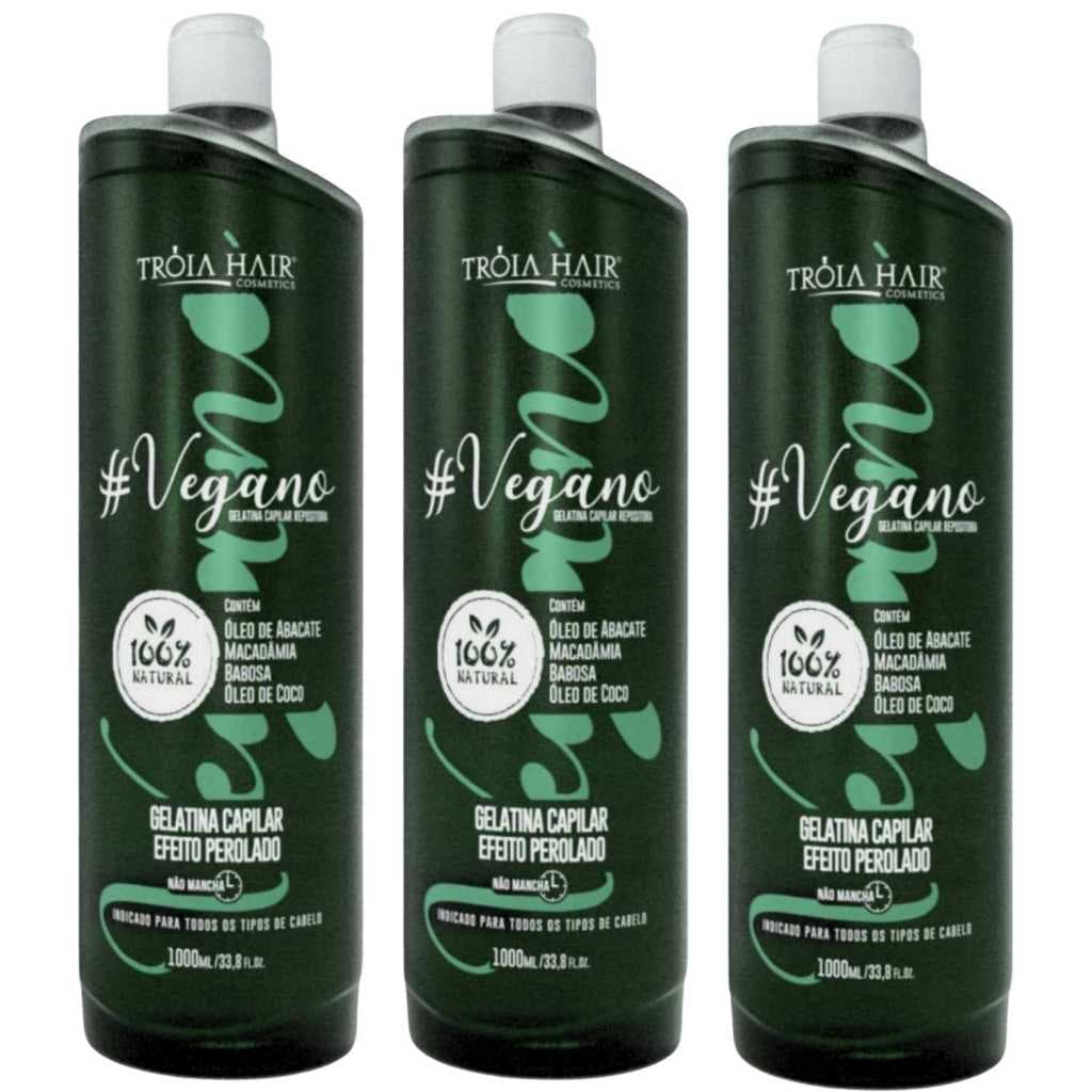3 Ativo Vegano Gelatina Capilar Repositora - Troia Hair 1l Escova Progressiva