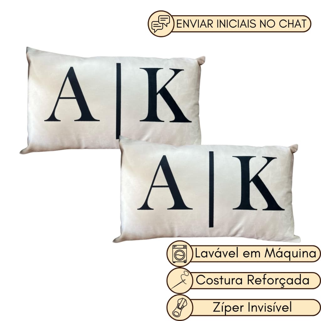 2 Capas de Almofada de Inicial 50cmx30cm Baguete Letra A-Z com Zíper para Casal de Veludo para Cama