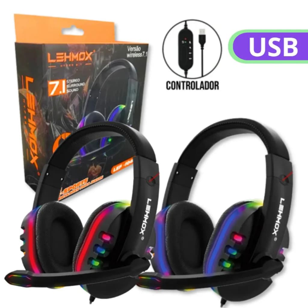 Fone Gamer Com Microfone RGB Para Computador Vídeo Game USB E Plugue 3,5mm