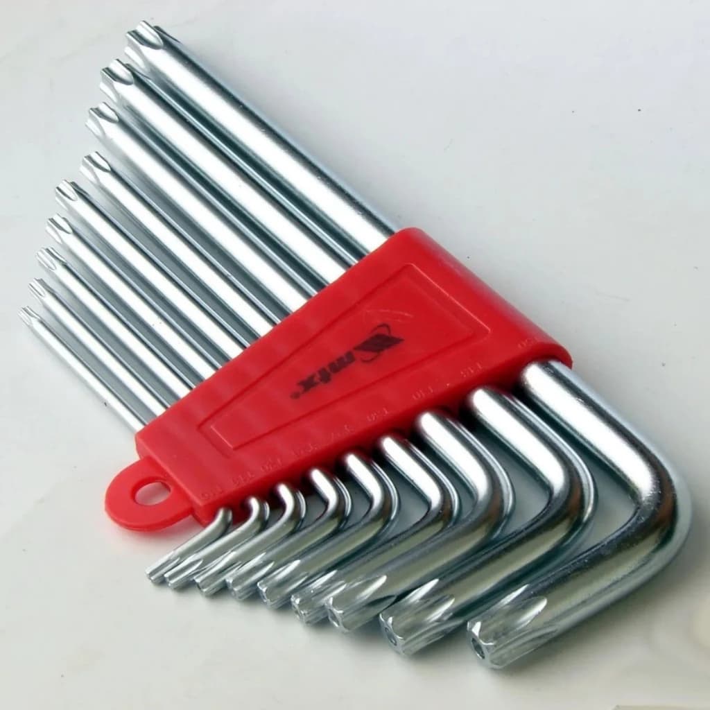 Kit 9 Peças Chaves Torx Tipo L Longa – T10 a T50 em Aço Cromo Vanádio