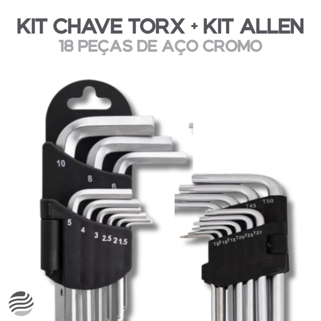 Kit Chave Torx + Kit Allen 18 Peças em Aço para Reparos Profissionais | Curta Média ou Longa