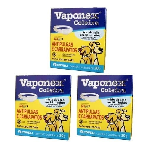 Coleira Vaponex Cães Antipulgas E Carrapatos - kit Com 3