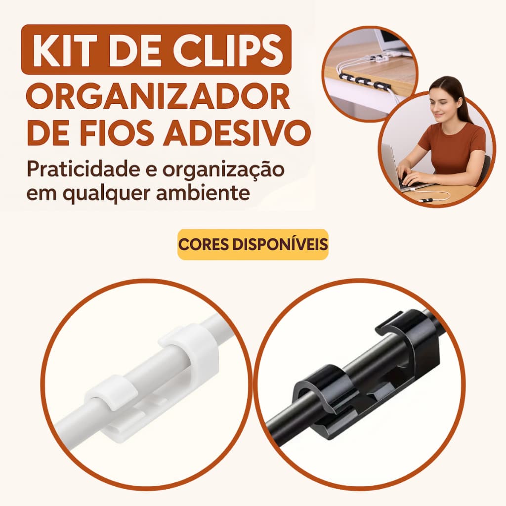 Kit  20 / 40 ou 60 Clips Organizador De Fios E Cabos Adesivo Esconde Fio Organização Prático