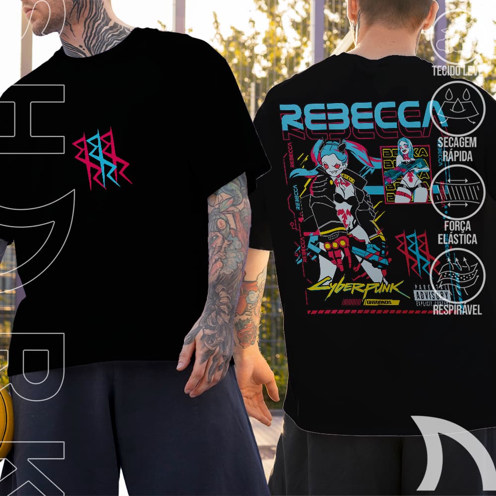 Camiseta Basica e OVERSIZED Rebecca Cyberpunk Edgerunners 1077 Game Vintage Aesthetic Unissex