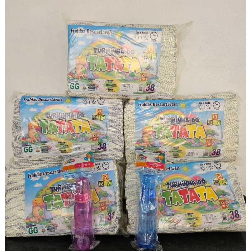 5 Pacotões Fraldas Infantil Qualquer Tamanho + Mamadeira Baby 240 ML - P- 200 un- M - 200 un -G - 200 un- GG - 190 un