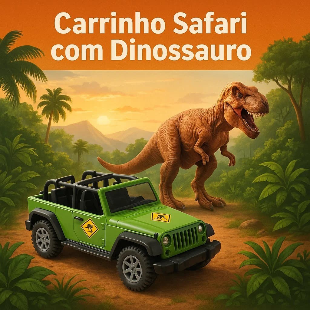 Brinquedo Infantil Carrinho Safari e Tiranossauro Rex Dinossauro Interativo Pedagógico