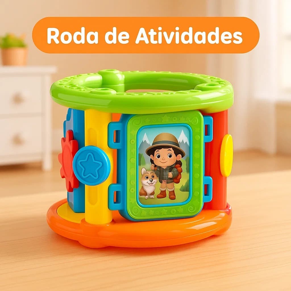 Brinquedo Para Bebês Educativo Roda de Atividades Colorido Desenvolvimento Moto Sensorial Infantil