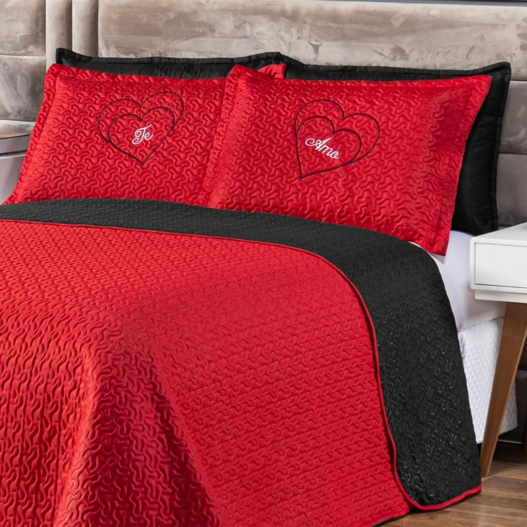 Cobre Leito Queen 3 Peças Matelado Te Amo Elegante e Confortável