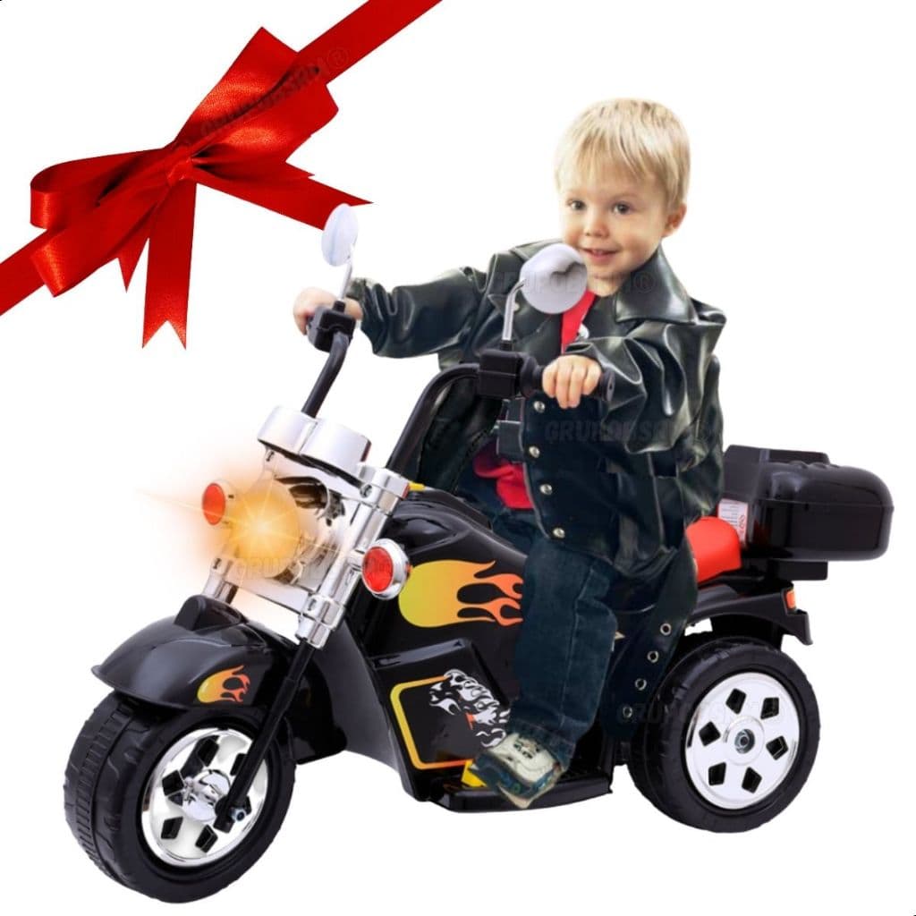 Mini Moto Elétrica Infantil Harley Com Farol Sirene Marcha Ré Baú Brinquedo Menino Menina 3 4 anos