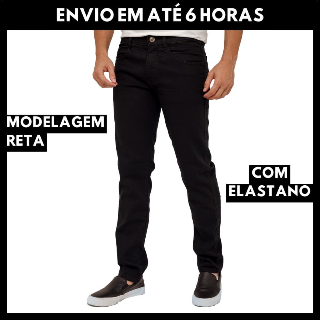 Calça Jeans Masculina Elastano Reta Lycra Tradicional Básica Tecido Premium Casual Trabalho Serviço