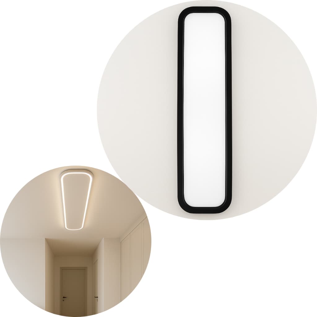 Luminaria Plafon Sobrepor Retangular Preto Minimalista Moderno Bivolt (110/220) 80x20
