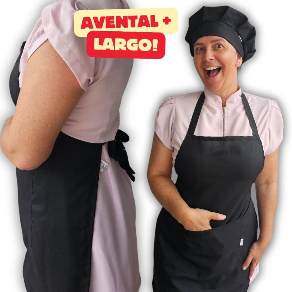 Kit avental e touca gorro de cozinha chapéu de chef Preto