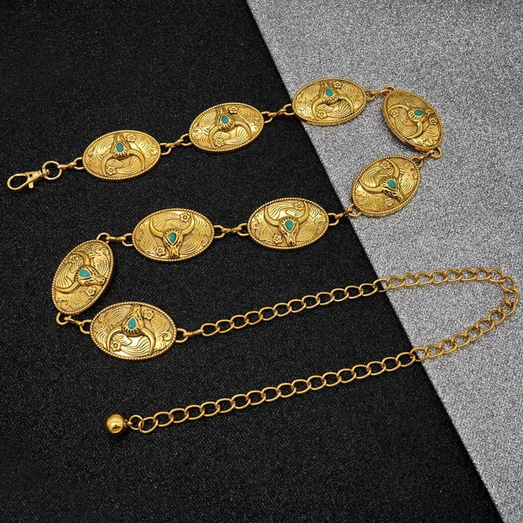 Cinto Corrente De Vaqueira Feminina Western Concho Country Com Cabeça De Touro