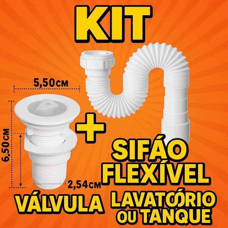 Kit Sifão Flexível + Válvula para Pia ou Tanque