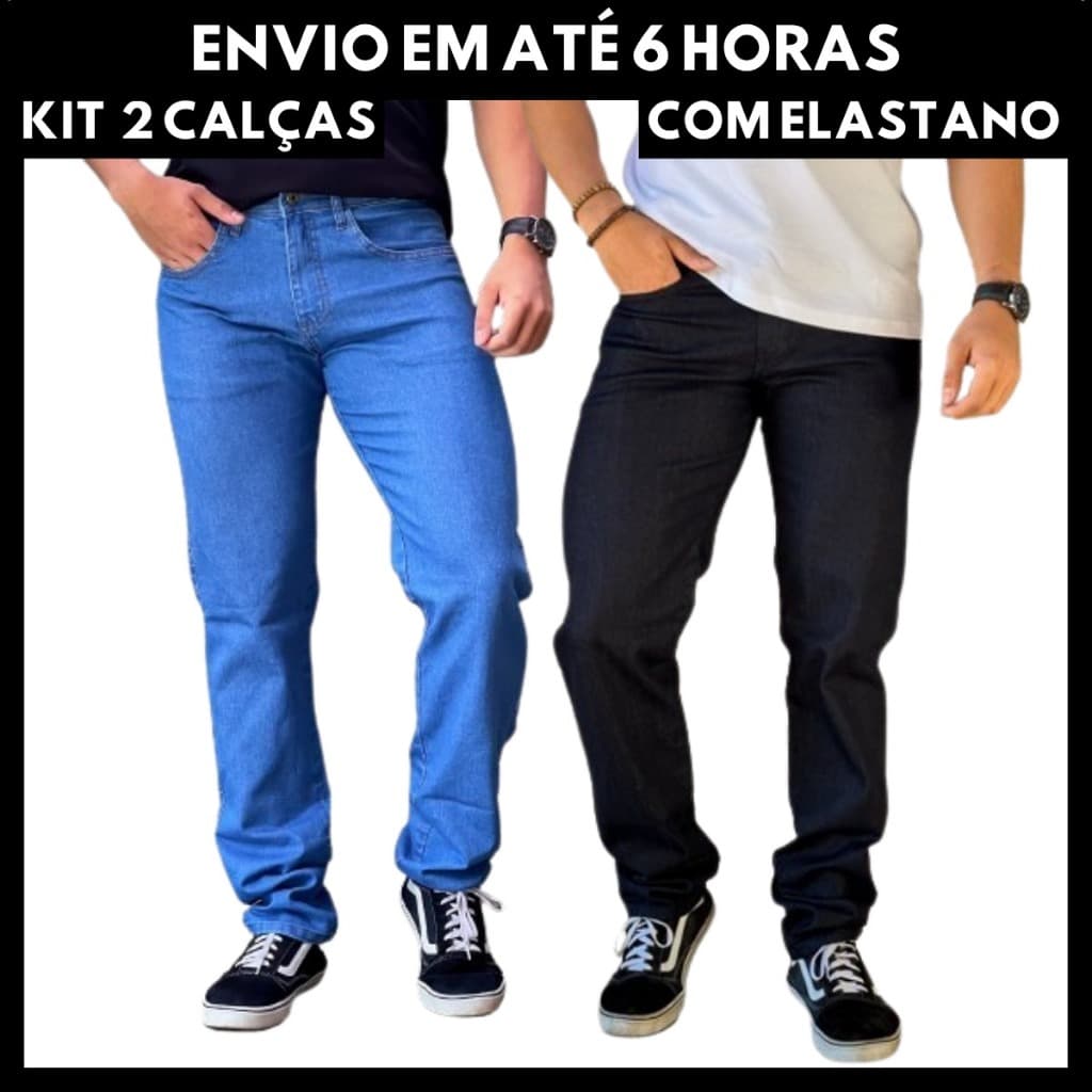 Kit 2 Calças Jeans Masculina Tradicional Básica Lycra Reta Elastano Promoção Linha Premium
