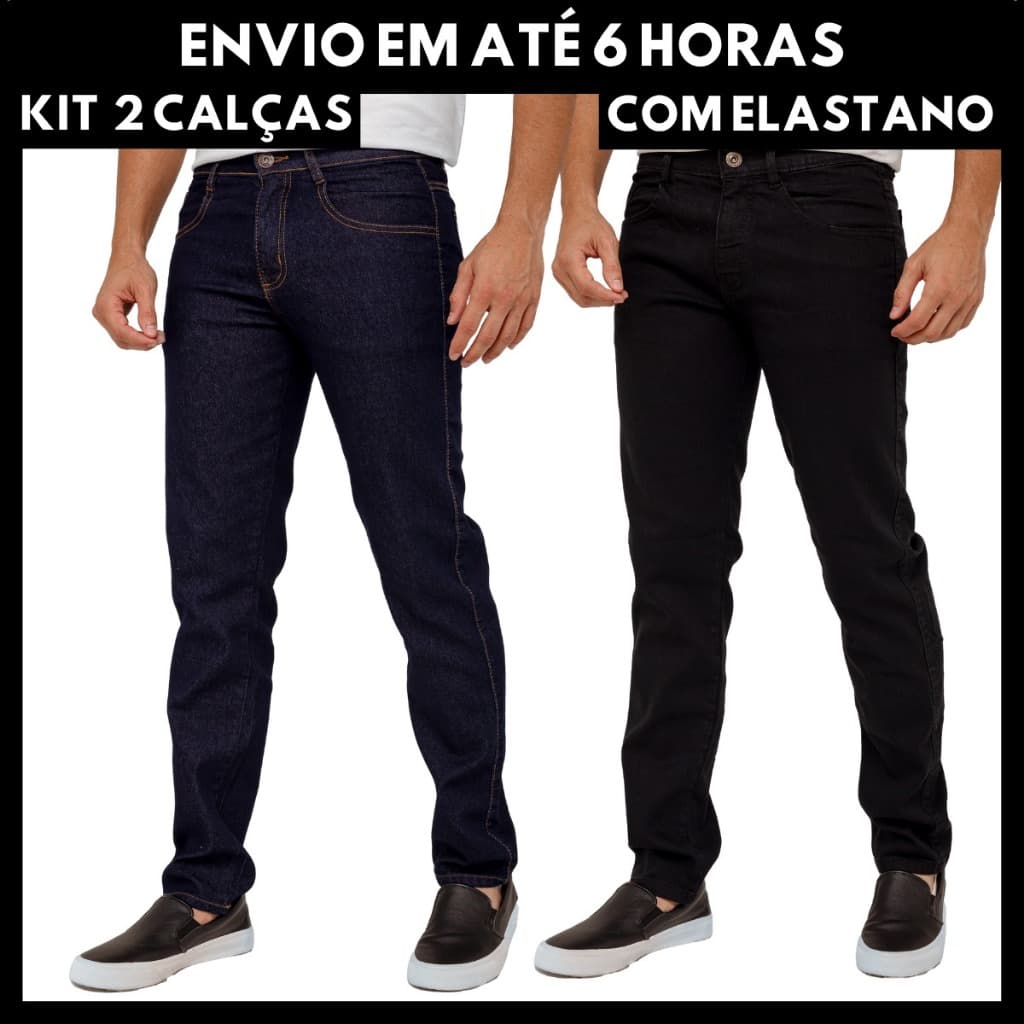 Kit 2 Calças Jeans Masculina Elastano Reta Lycra Tradicional Básica Linha Premium Promoção Casual
