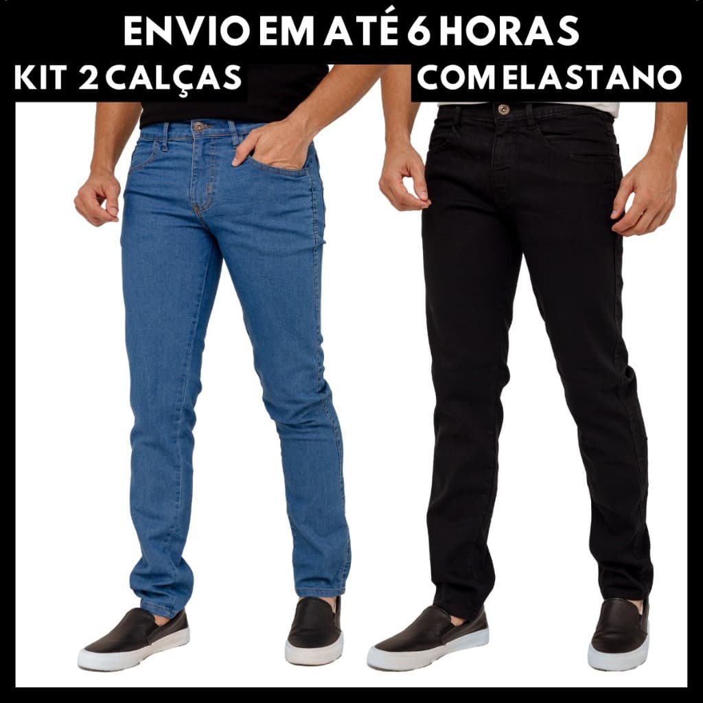Kit 2 Calças Jeans Masculina Elastano Reta Lycra Linha Premium Promoção Tradicional Básica