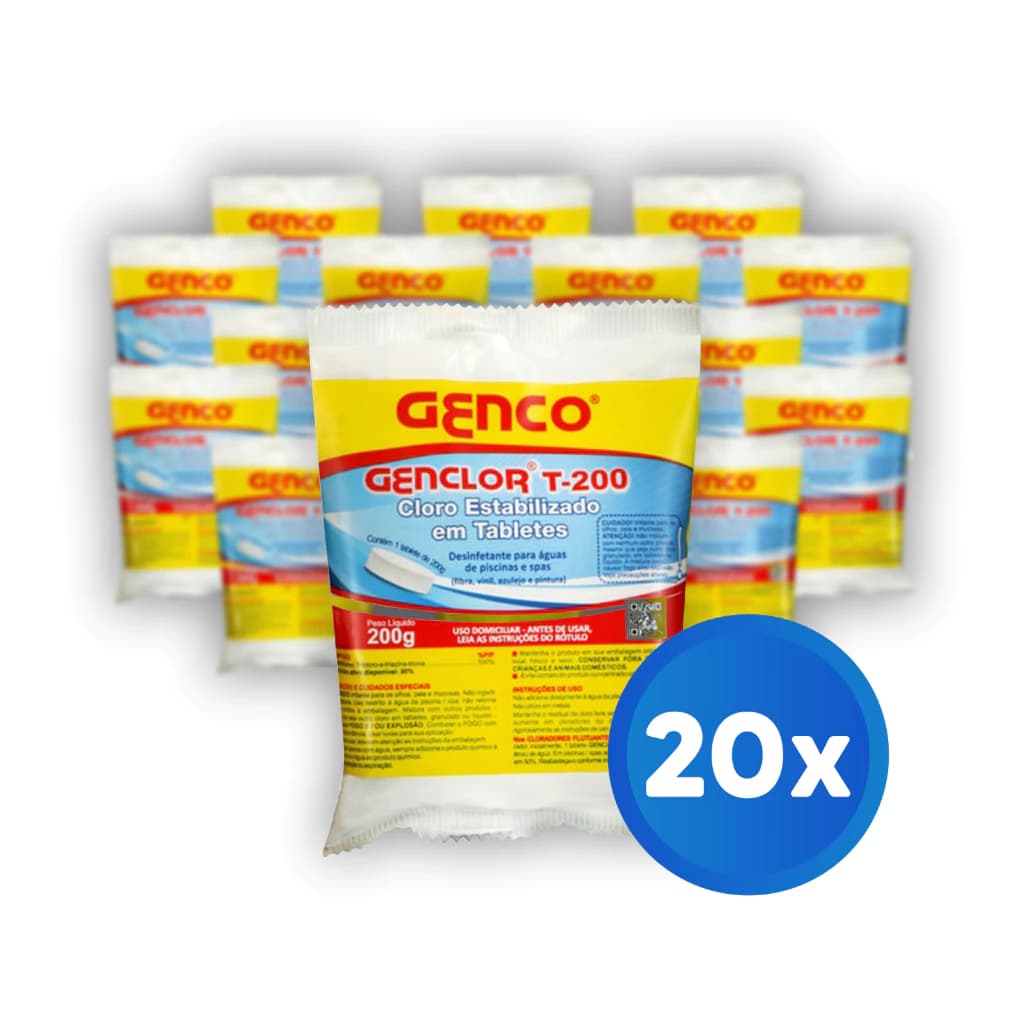 Kit 20 Pastilhas Cloro Genclor T200 Genco Para Piscina