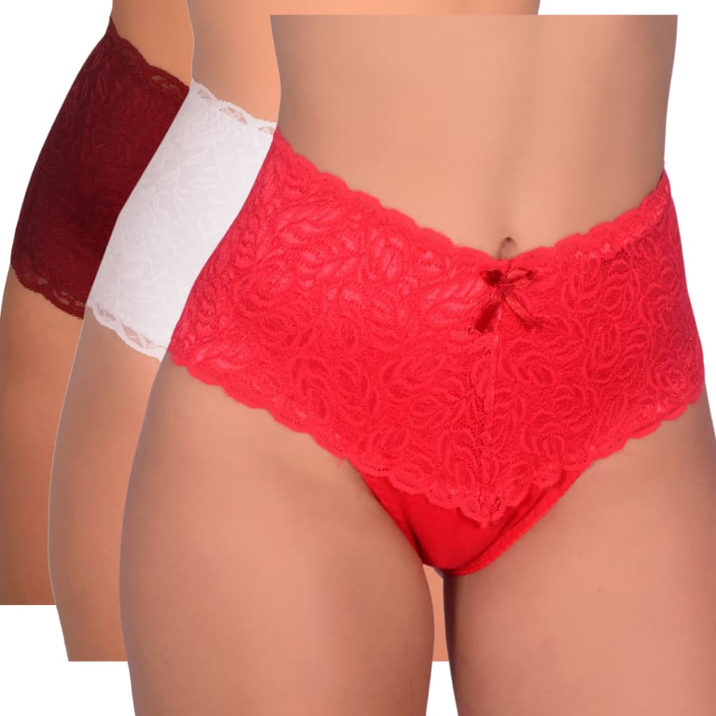 3 Calcinha Cós Alto Pala De Renda Modeladora