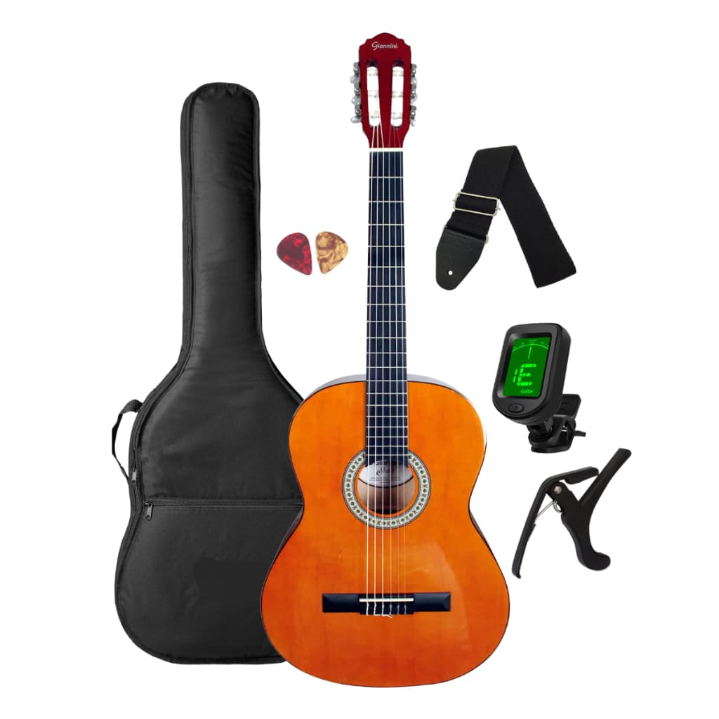 Violão cordas de Nylon Clássico Giannini Start N-14 N acústico brilhante com capa  correia  afinador digital capotraste