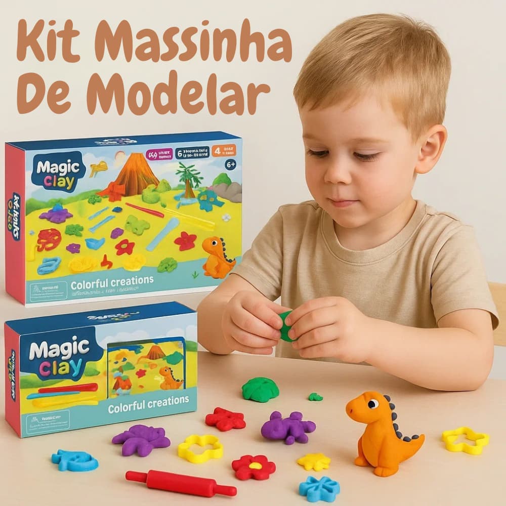 Kit Brinquedo de Massinha de Modelar Infantil Com Moldes Interativo Educativo
