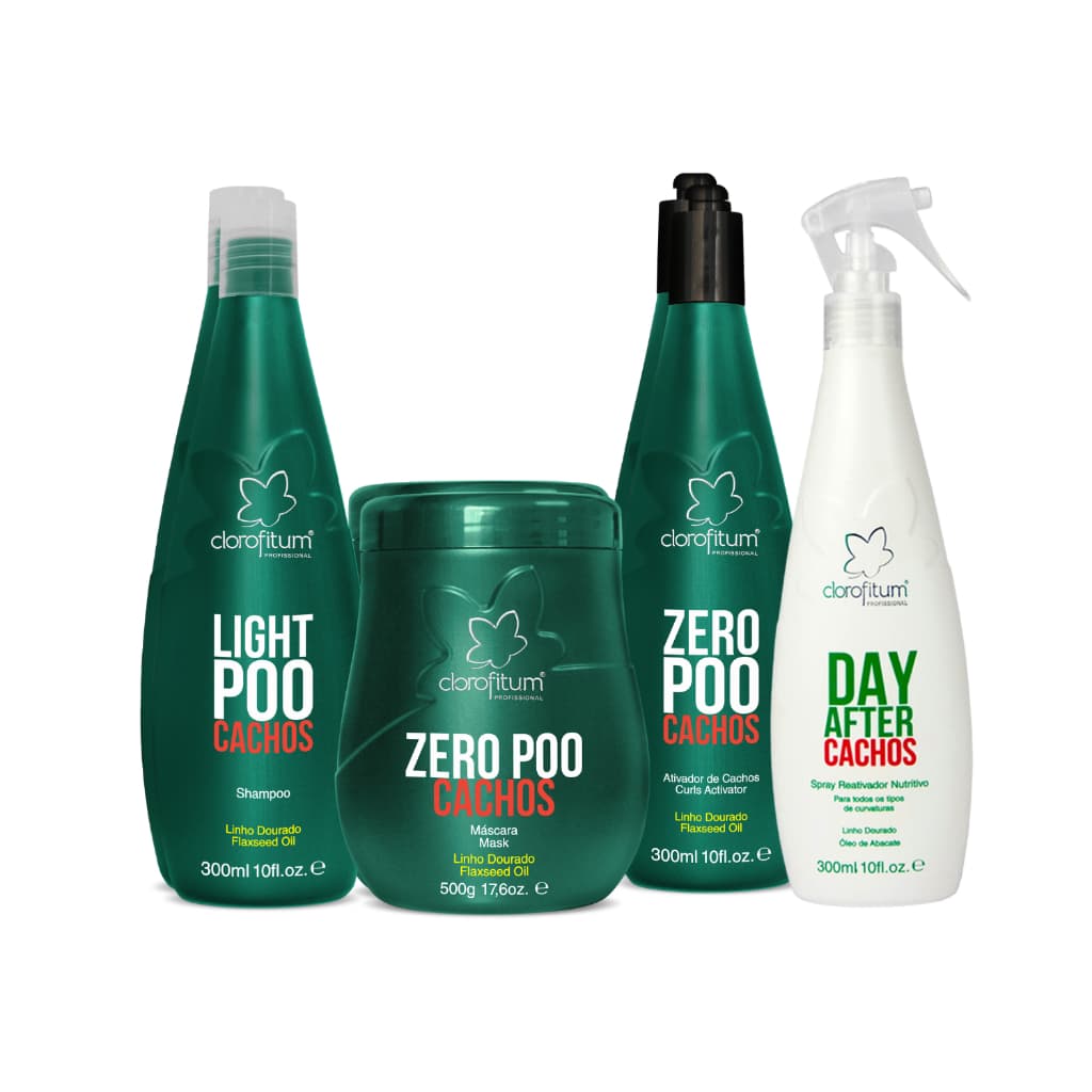 Kit Zero Poo Máscara 500 g Shampoo 300g Ativador de Cachos 300 ml Day After 300 ml Cabelos Cacheado