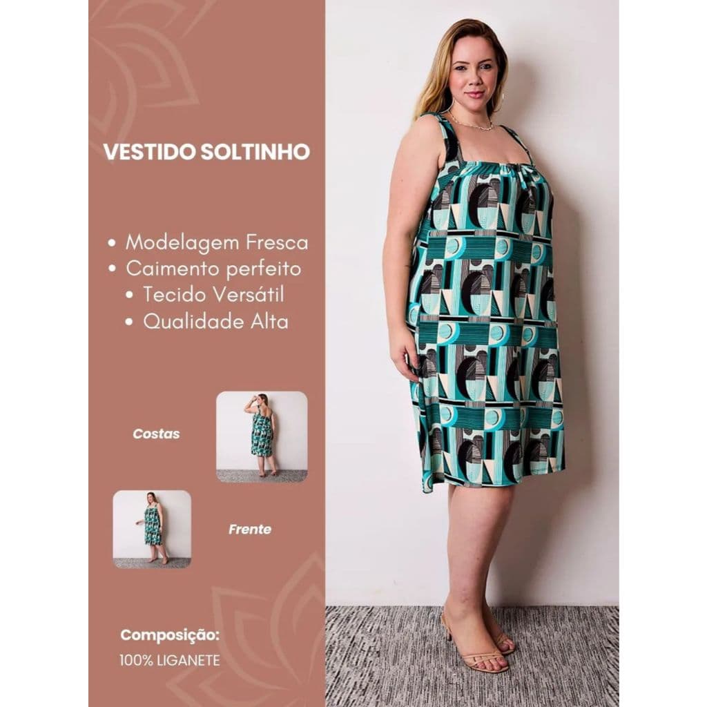 Vestido Plus Size Alcinha Estampado Soltinho Casual Confortável