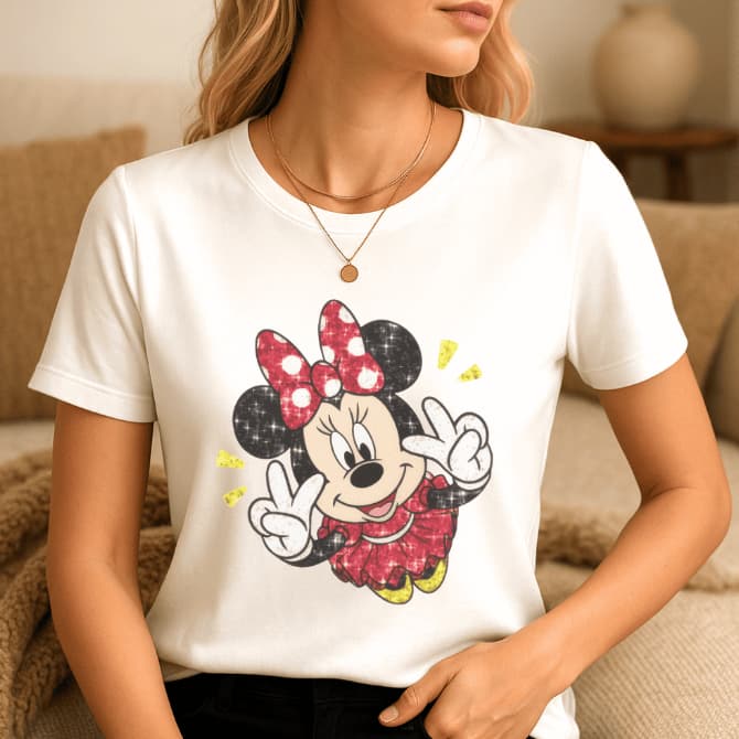 T-shirt Feminina Básica Personagem Ratinha Fofa cor Branca Blusinha Estampa Personagem Desenho