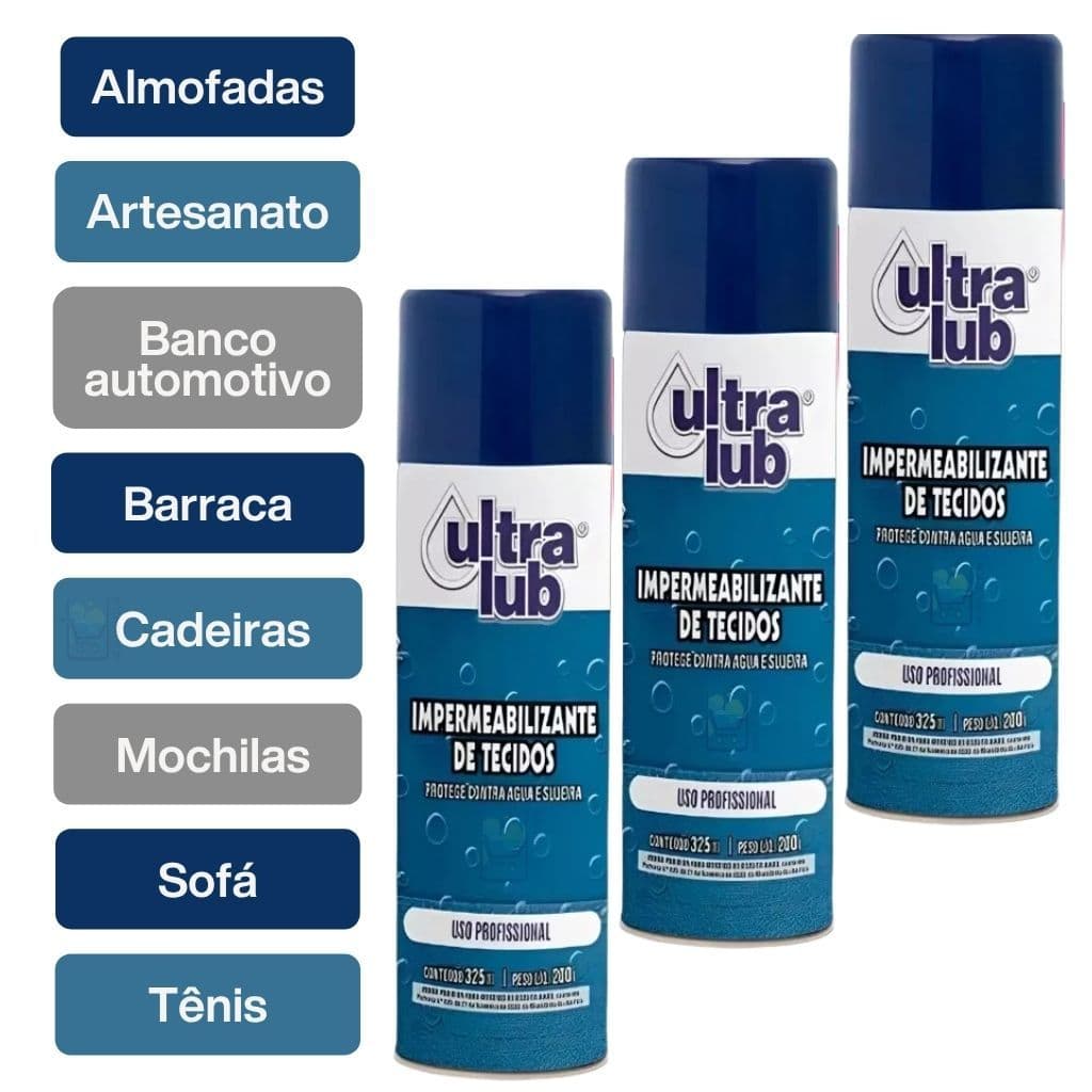 Kit 3 Impermeabilizante De Tecidos Aerosol 325ml Ultralub Para Sofás Tênis Tapetes