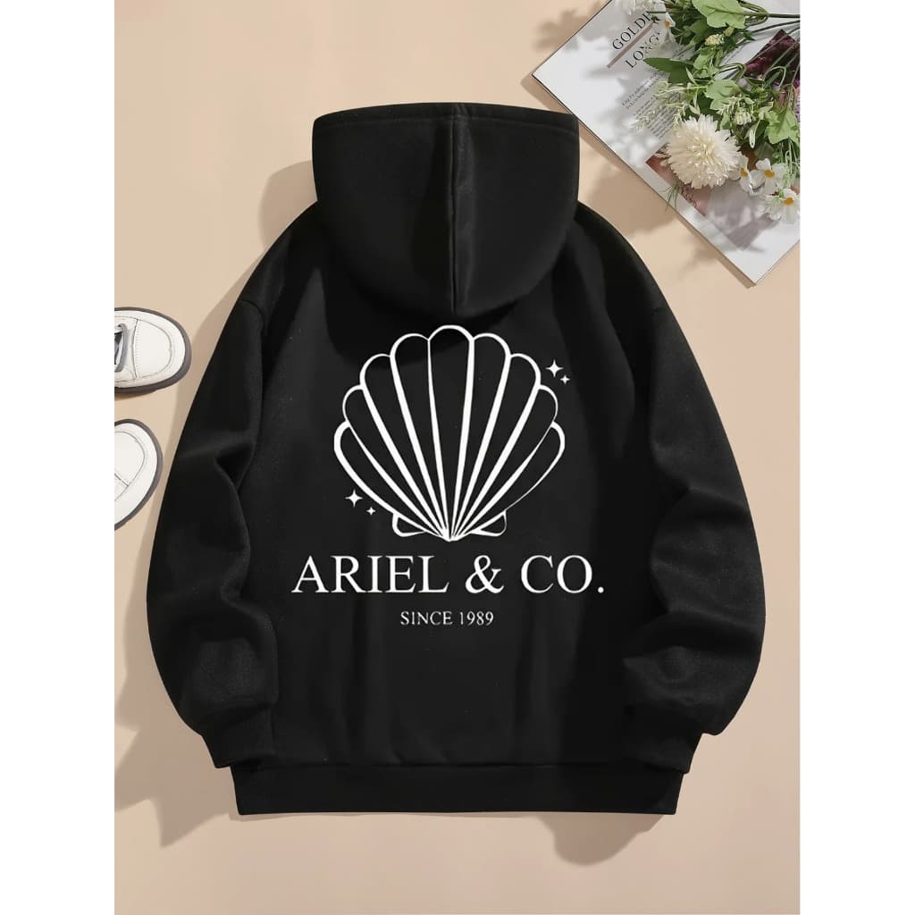 Moletom com capuz estampado gráfico ``Ariel & CO´´ e cordão, blusa de moletom casual Unisex no inverno e outono