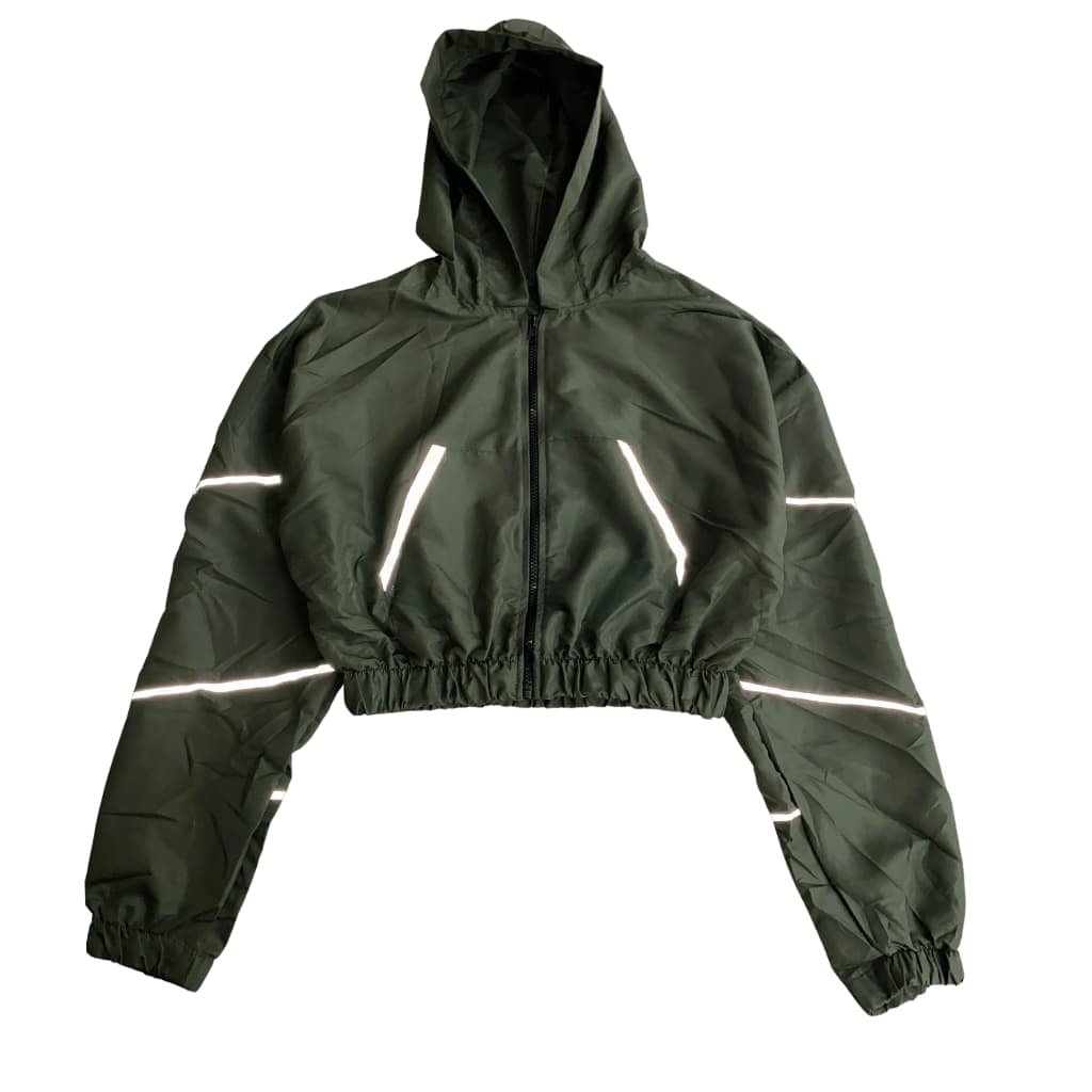 JAQUETA CROPPED FEMENINA  CORTA VENTO REFLETIVA COM CAPUZ ATTITUDE URBANA
