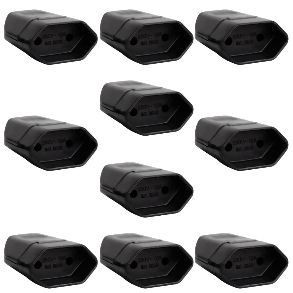 Kit 5 Tomada 10A Fêmea 2p Desmontável Com Inmetro Preto