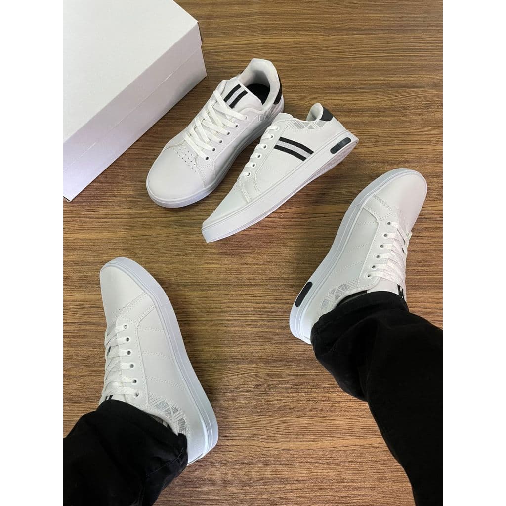 Tenis Branco Preto Versatil Promoção SM14