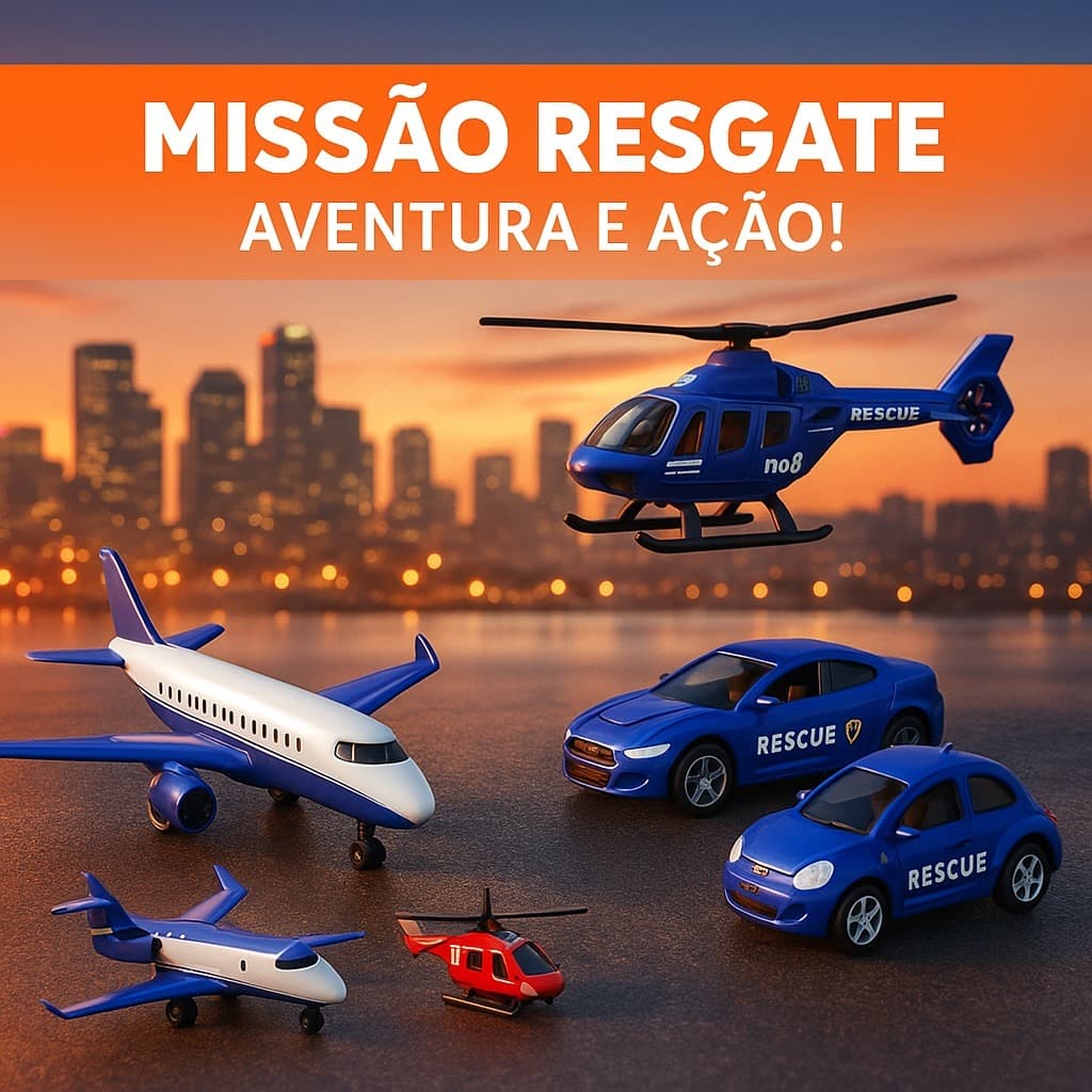 Kit Missão Resgate Com Avião, Helicóptero e Carrinhos Infantil Educacional Interativo