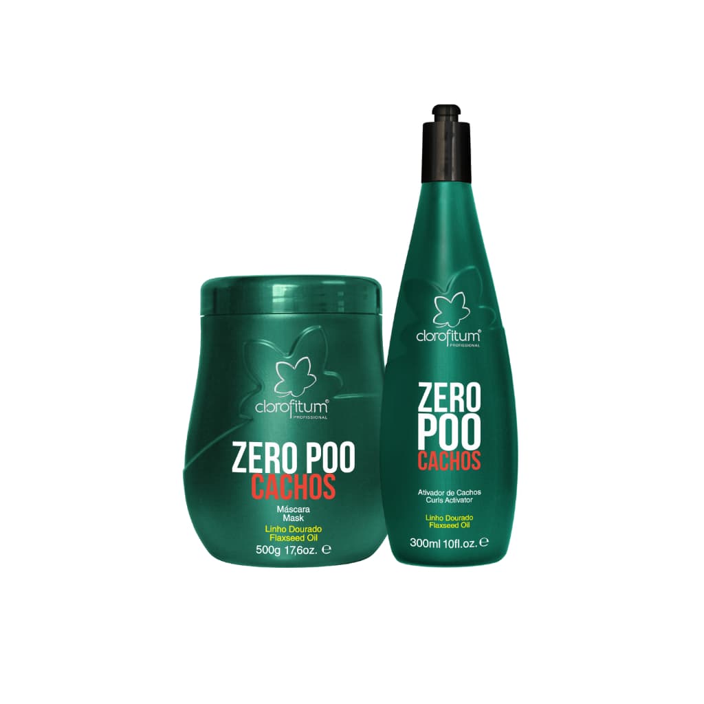 Kit Zero Poo Cachos Máscara de 500 g e Ativador de Cachaos 300 ml Cabelos Cacheados Sem Frizz