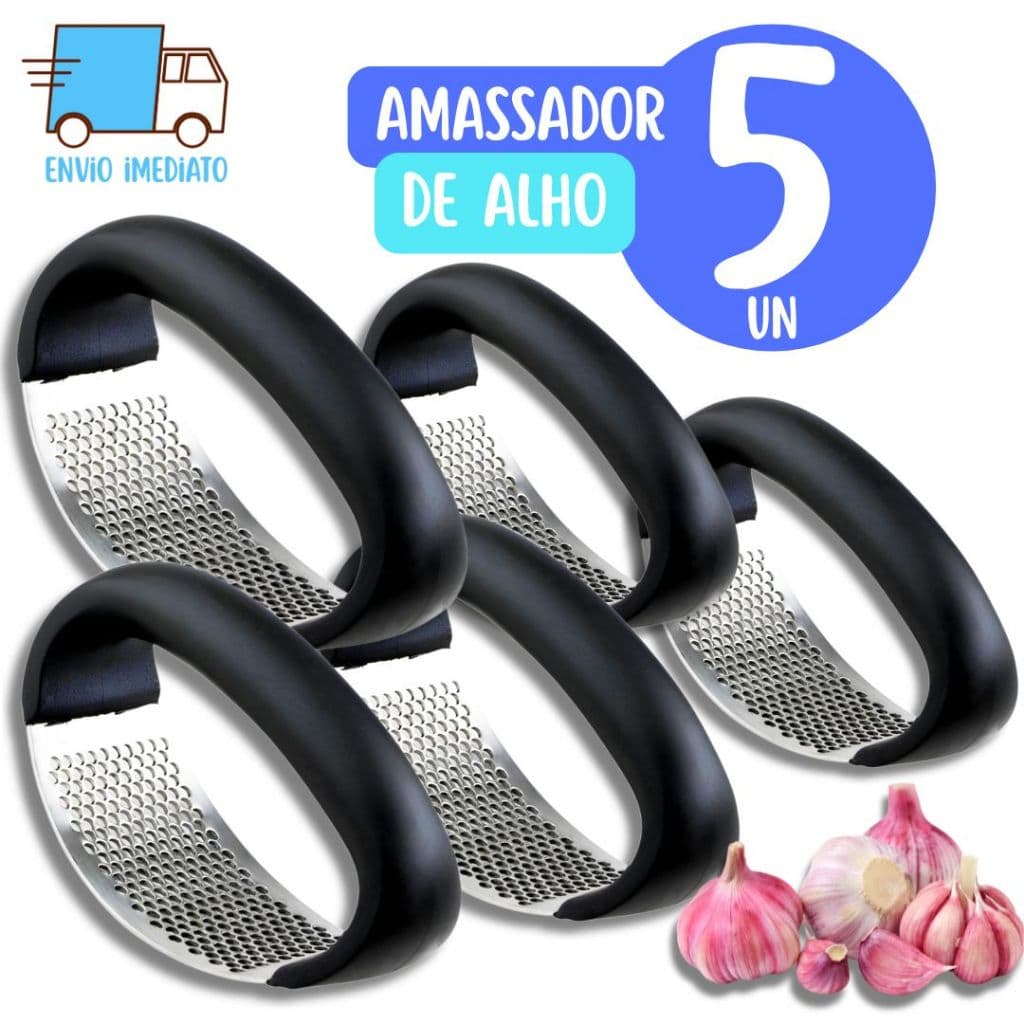 Kit 5 Amassador de Alho Triturador Espremedor em Inox Manual Utensílio Cozinha Casa Restaurante